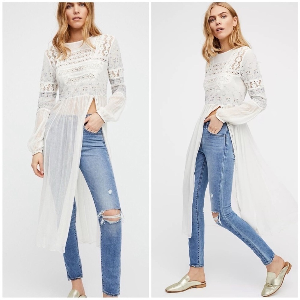 FREE PEOPLE Sweet Sunny Days Tunic White Lace Sheer Size XS